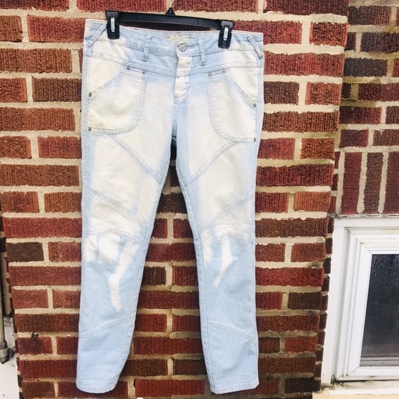 Free People Bleached "Conductor" Striped Moto Jeans - Picture 6 of 8
